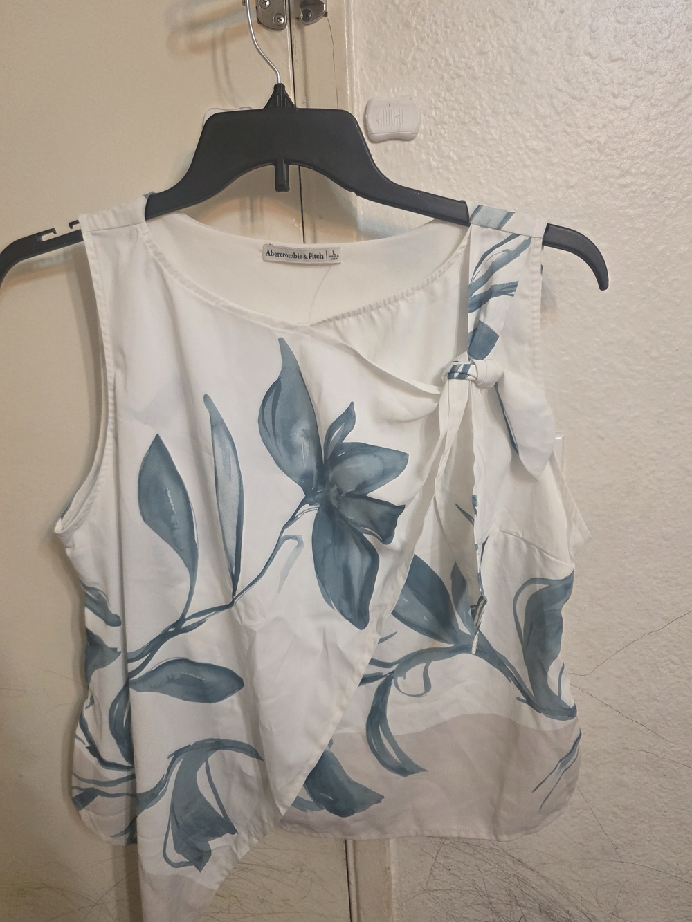 Abercrombie & Fitch White Tank Top with Blue Floral Tie-Shoulder